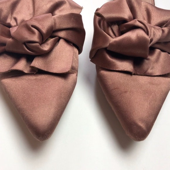 Cape Robbin Rose Gold/Pink Satin Ruffled Mules - Picture 3 of 7